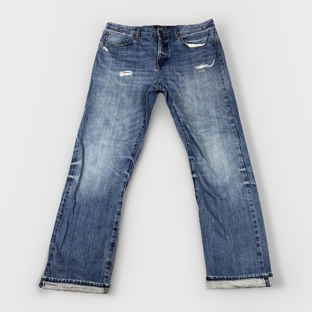Banana Republic Jeans Mens 36x34 Blue‎ Selvedge Slim Fit Distressed Button Fly